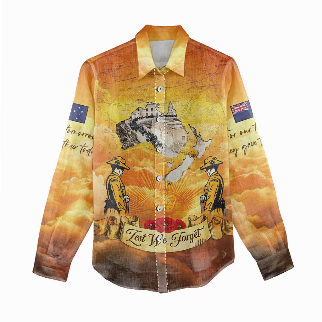 New Zealand And Australia ANZAC Day Women Casual Shirt Sinai Palestine Campaign Lest We Forget