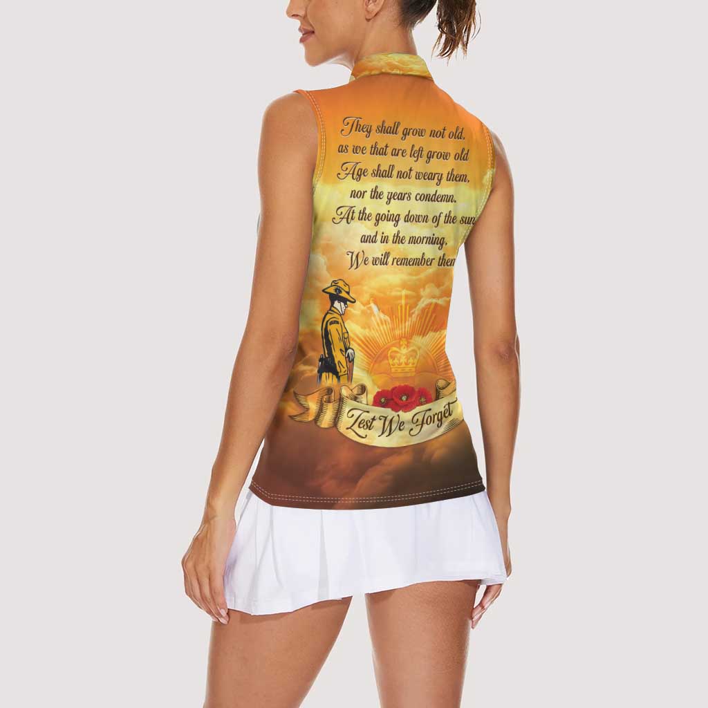 New Zealand And Australia ANZAC Day Women Sleeveless Polo Shirt Sinai Palestine Campaign Lest We Forget