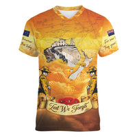 New Zealand And Australia ANZAC Day Women V-Neck T-Shirt Sinai Palestine Campaign Lest We Forget