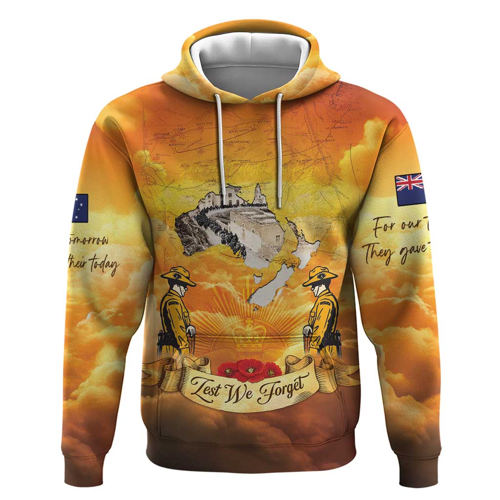 New Zealand And Australia ANZAC Day Zip Hoodie Sinai Palestine Campaign Lest We Forget LT05 Pullover Hoodie Orange - Polynesian Pride