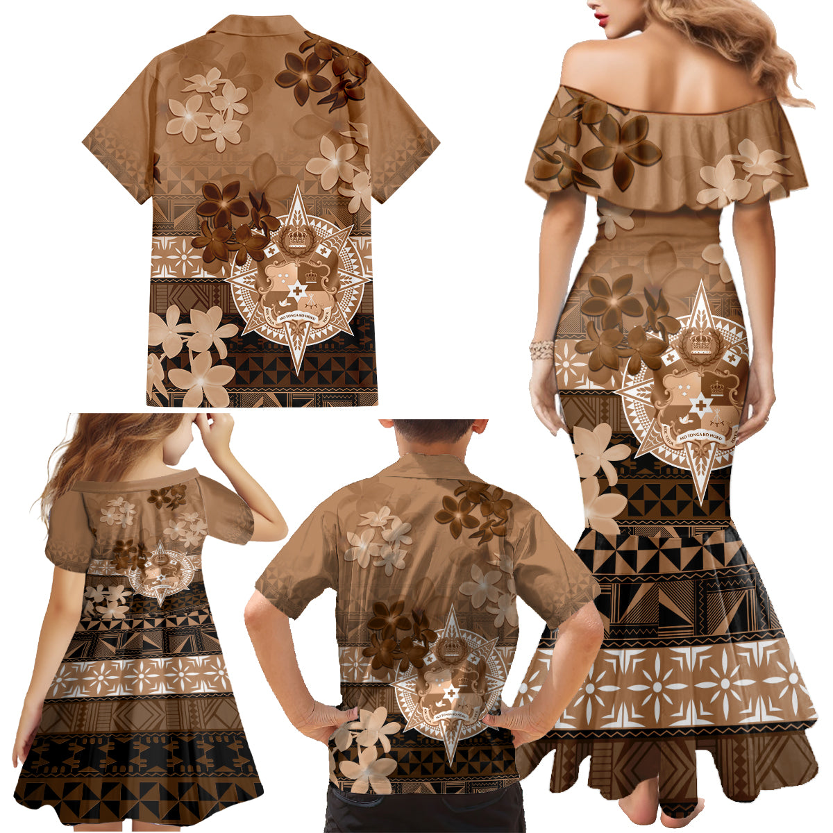 Tonga Emancipation Day Family Matching Mermaid Dress and Hawaiian Shirt Tongan Kupesi Ngatu Pattern Vintage Style