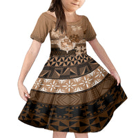 Tonga Emancipation Day Family Matching Off Shoulder Maxi Dress and Hawaiian Shirt Tongan Kupesi Ngatu Pattern Vintage Style LT05 Daughter's Dress Brown - Polynesian Pride