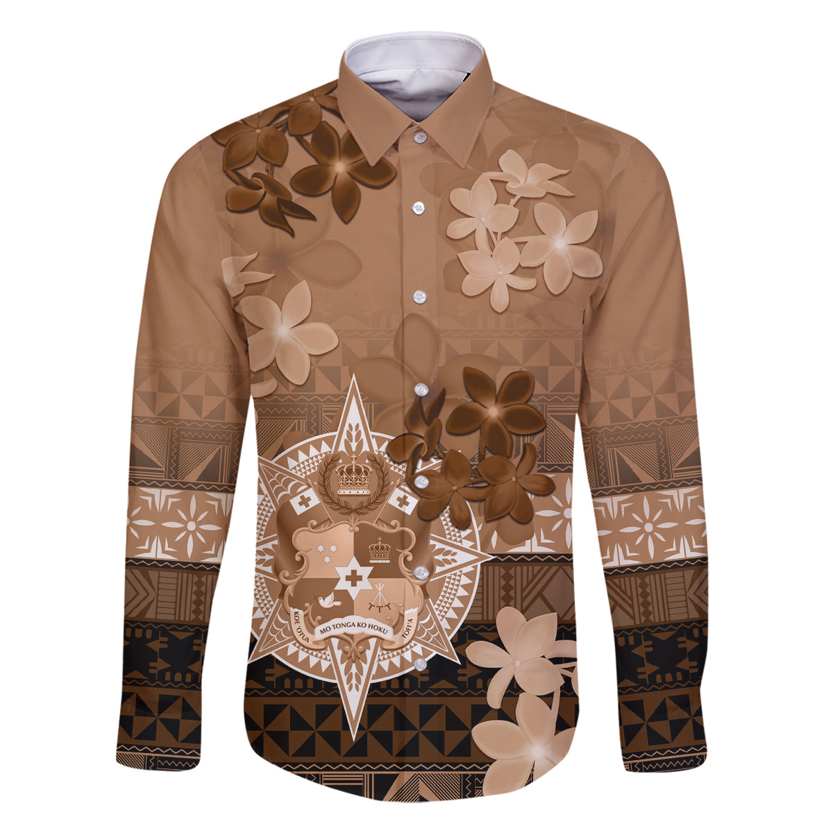 Tonga Emancipation Day Family Matching Off Shoulder Maxi Dress and Hawaiian Shirt Tongan Kupesi Ngatu Pattern Vintage Style LT05 Dad's Shirt - Long Sleeve Brown - Polynesian Pride