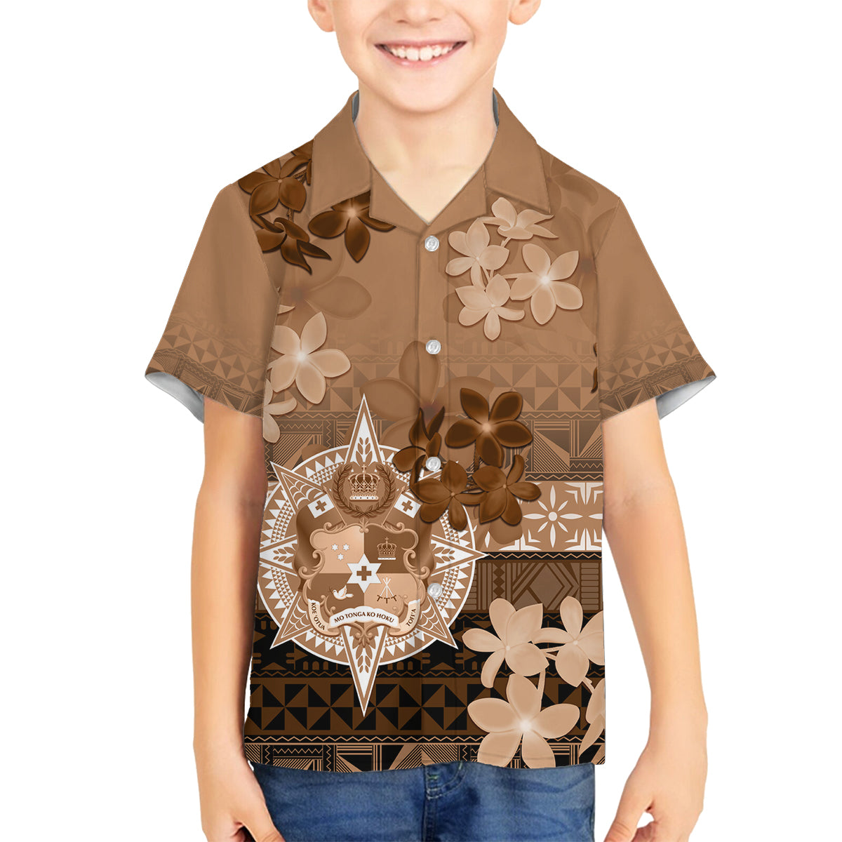 Tonga Emancipation Day Family Matching Puletasi and Hawaiian Shirt Tongan Kupesi Ngatu Pattern Vintage Style LT05 Son's Shirt Brown - Polynesian Pride