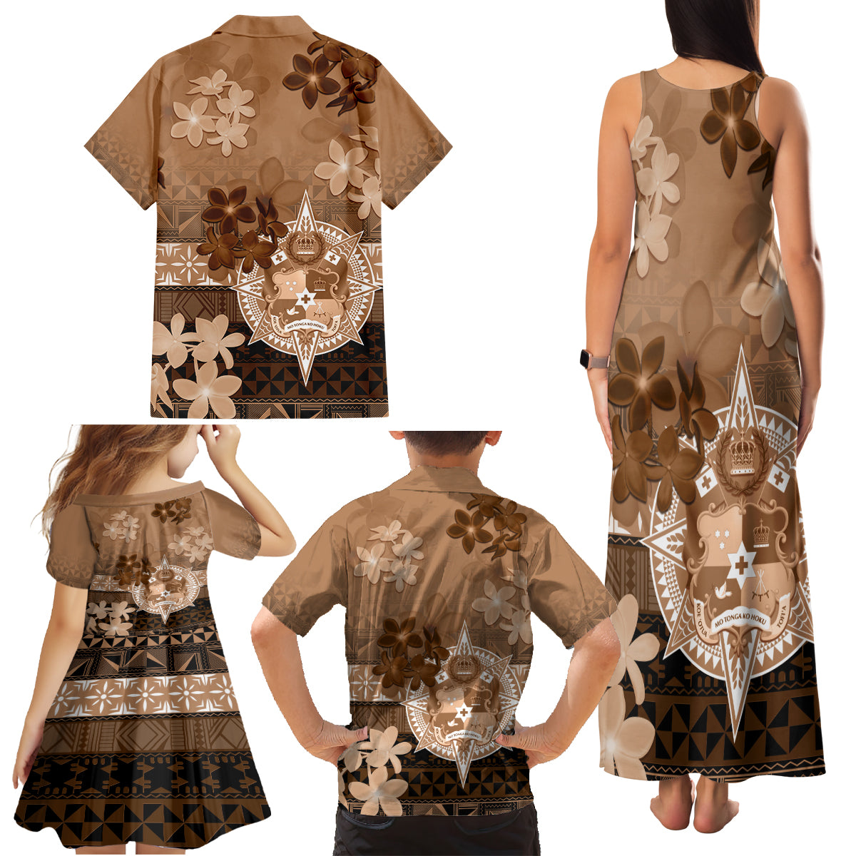 Tonga Emancipation Day Family Matching Tank Maxi Dress and Hawaiian Shirt Tongan Kupesi Ngatu Pattern Vintage Style