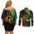AAPI Heritage Month Couples Matching Off Shoulder Short Dress and Long Sleeve Button Shirt Kanaka Maoli Polynesian Tribal Wave