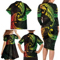 AAPI Heritage Month Family Matching Long Sleeve Bodycon Dress and Hawaiian Shirt Kanaka Maoli Polynesian Tribal Wave