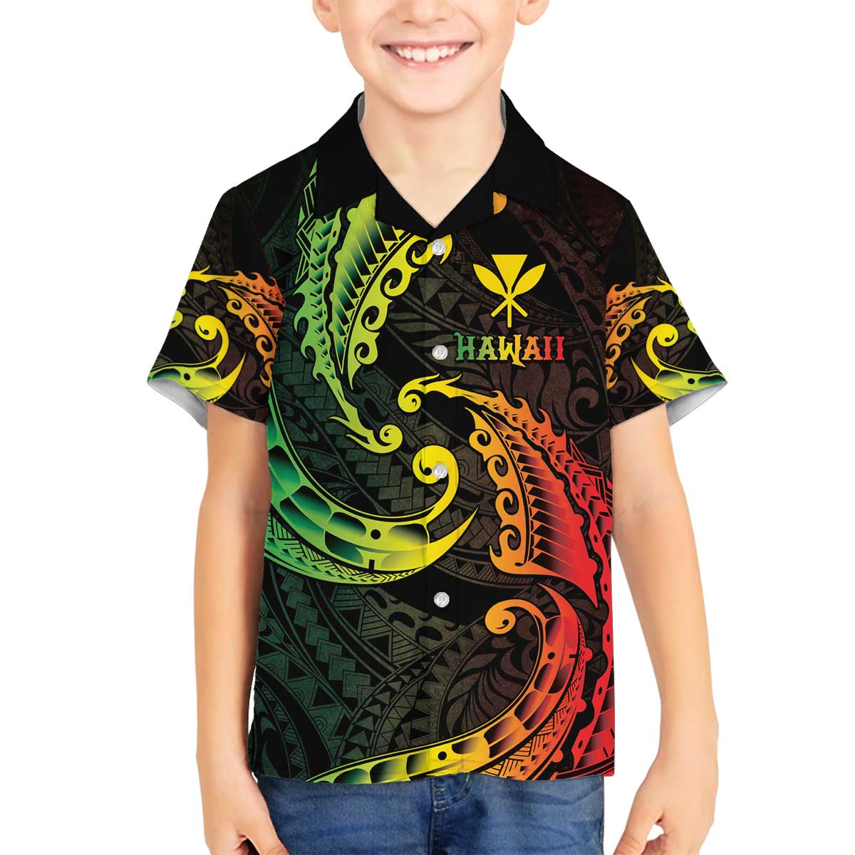 AAPI Heritage Month Family Matching Off The Shoulder Long Sleeve Dress and Hawaiian Shirt Kanaka Maoli Polynesian Tribal Wave