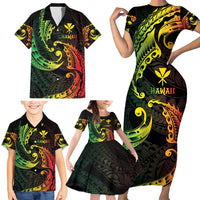 AAPI Heritage Month Family Matching Short Sleeve Bodycon Dress and Hawaiian Shirt Kanaka Maoli Polynesian Tribal Wave