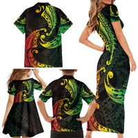 AAPI Heritage Month Family Matching Short Sleeve Bodycon Dress and Hawaiian Shirt Kanaka Maoli Polynesian Tribal Wave