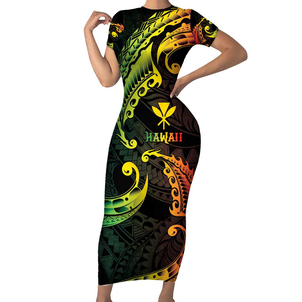 AAPI Heritage Month Family Matching Short Sleeve Bodycon Dress and Hawaiian Shirt Kanaka Maoli Polynesian Tribal Wave