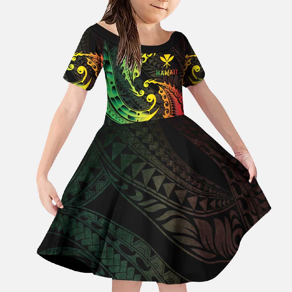 AAPI Heritage Month Family Matching Summer Maxi Dress and Hawaiian Shirt Kanaka Maoli Polynesian Tribal Wave LT05 Daughter's Dress Reggae - Polynesian Pride