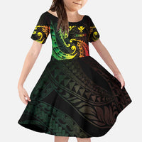 AAPI Heritage Month Family Matching Summer Maxi Dress and Hawaiian Shirt Kanaka Maoli Polynesian Tribal Wave LT05 Daughter's Dress Reggae - Polynesian Pride