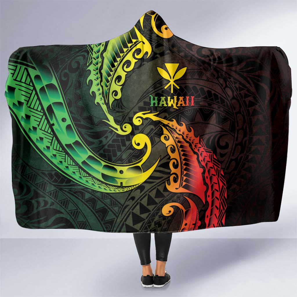 AAPI Heritage Month Hooded Blanket Kanaka Maoli Polynesian Tribal Wave LT05 One Size Reggae - Polynesian Pride