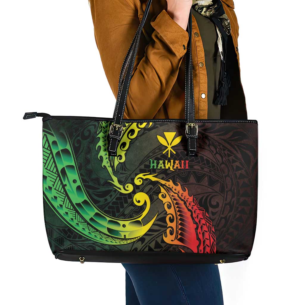 AAPI Heritage Month Leather Tote Bag Kanaka Maoli Polynesian Tribal Wave