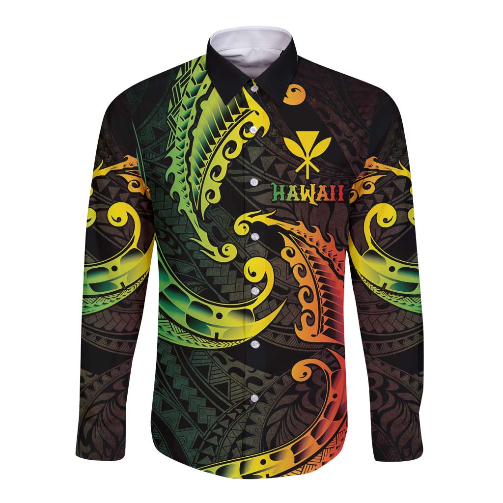 AAPI Heritage Month Long Sleeve Button Shirt Kanaka Maoli Polynesian Tribal Wave LT05 Unisex Reggae - Polynesian Pride