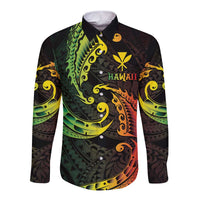AAPI Heritage Month Long Sleeve Button Shirt Kanaka Maoli Polynesian Tribal Wave
