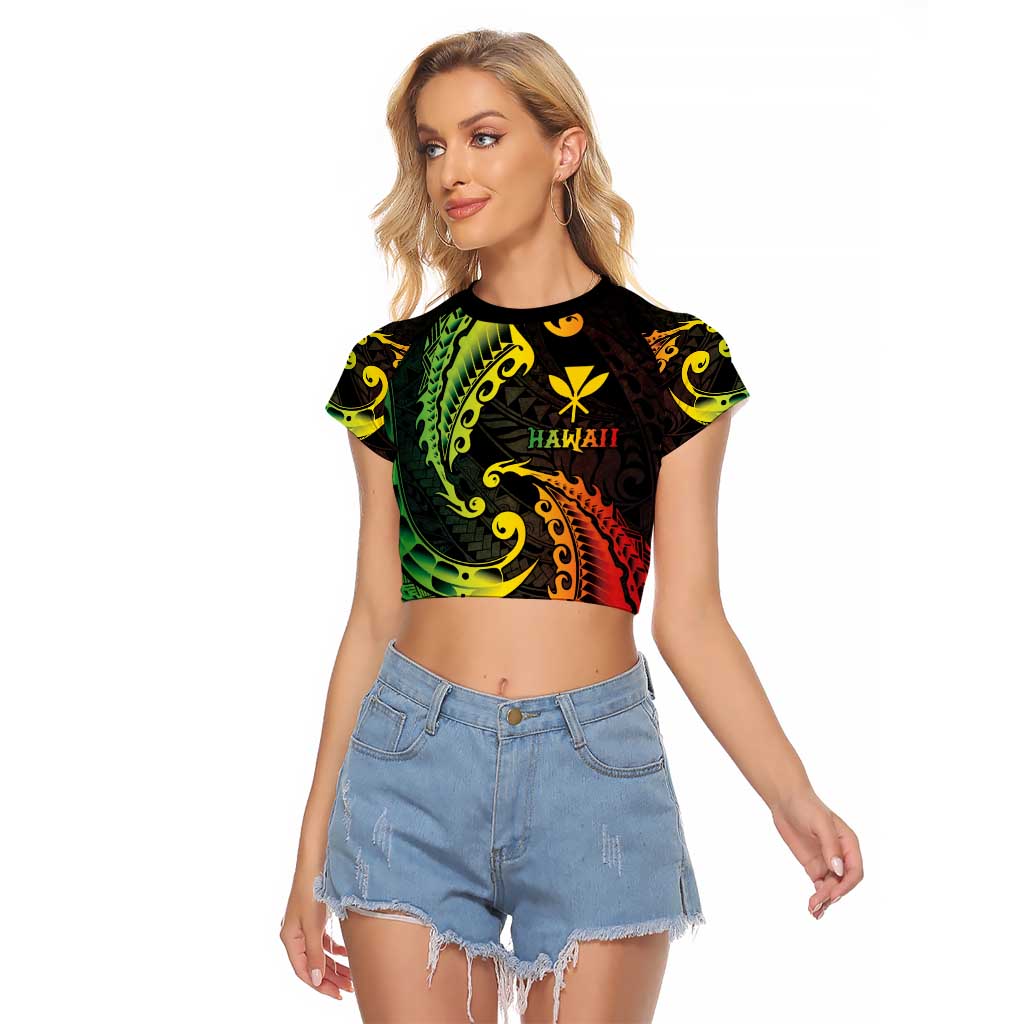 AAPI Heritage Month Raglan Cropped T Shirt Kanaka Maoli Polynesian Tribal Wave LT05 Female Reggae - Polynesian Pride