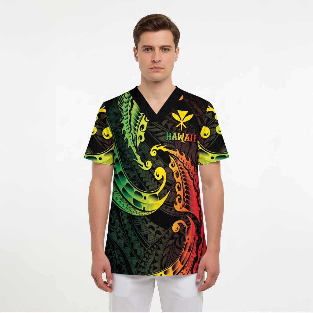 AAPI Heritage Month Scrub Top Kanaka Maoli Polynesian Tribal Wave - Polynesian Pride