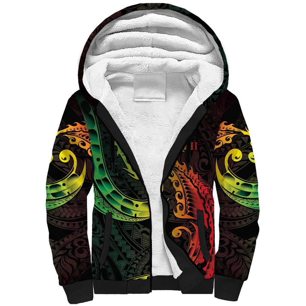 AAPI Heritage Month Sherpa Hoodie Kanaka Maoli Polynesian Tribal Wave LT05 Unisex Reggae - Polynesian Pride