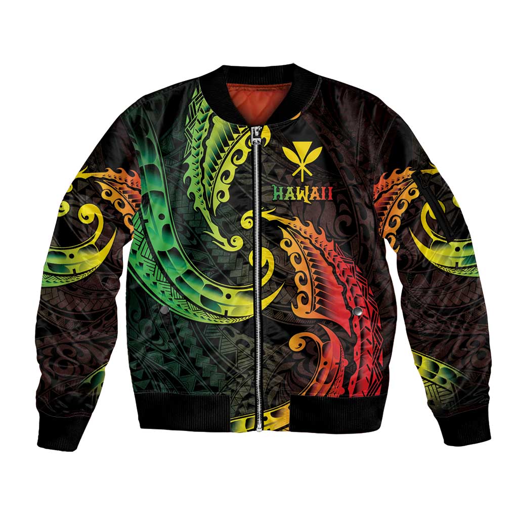 AAPI Heritage Month Sleeve Zip Bomber Jacket Kanaka Maoli Polynesian Tribal Wave LT05 Unisex Reggae - Polynesian Pride