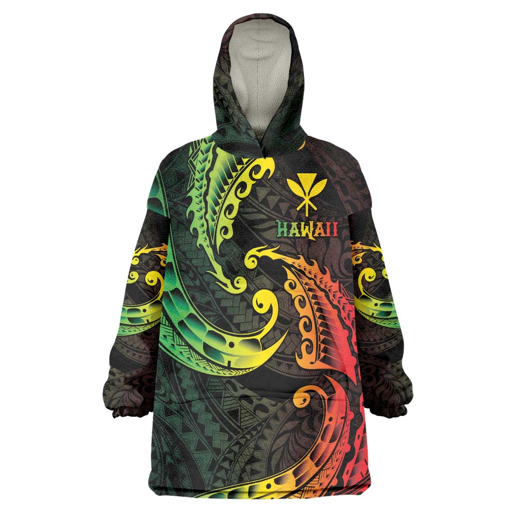 AAPI Heritage Month Wearable Blanket Hoodie Kanaka Maoli Polynesian Tribal Wave LT05 One Size Reggae - Polynesian Pride