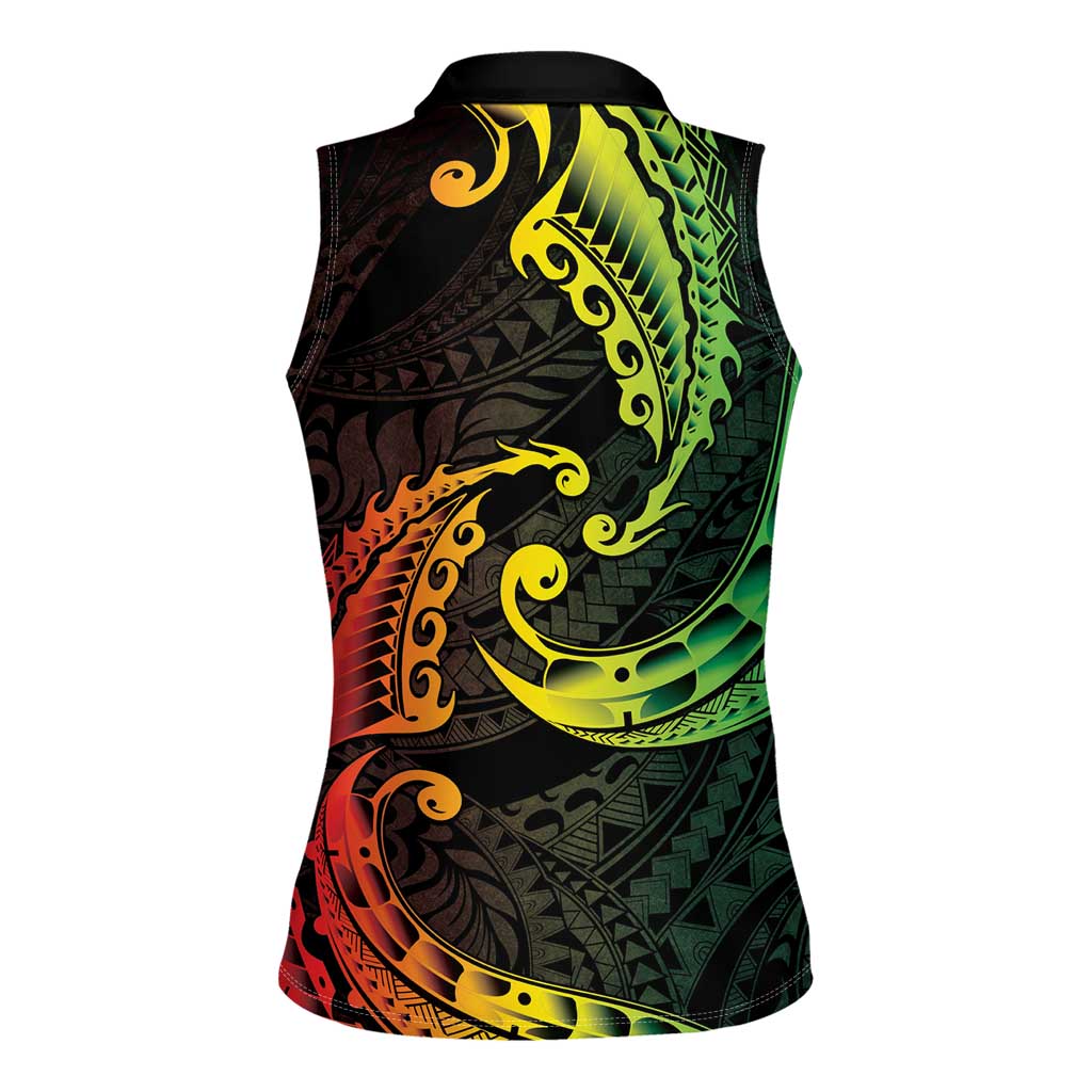 AAPI Heritage Month Women Sleeveless Polo Shirt Kanaka Maoli Polynesian Tribal Wave