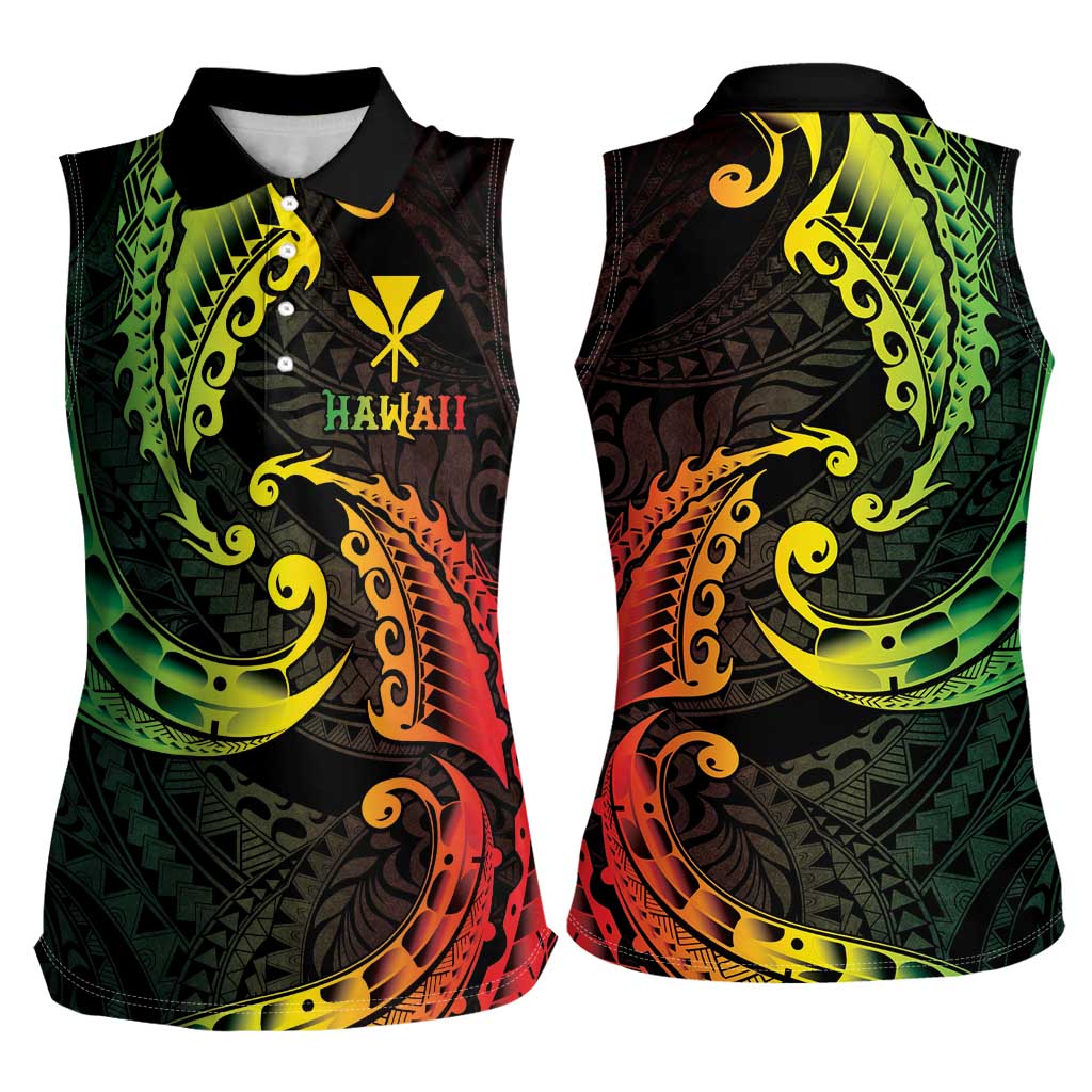 AAPI Heritage Month Women Sleeveless Polo Shirt Kanaka Maoli Polynesian Tribal Wave