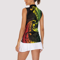 AAPI Heritage Month Women Sleeveless Polo Shirt Kanaka Maoli Polynesian Tribal Wave