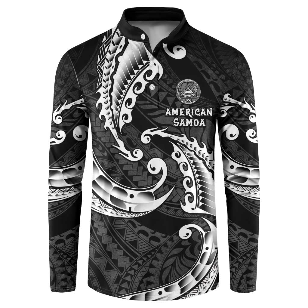 AAPI Heritage Month Button Sweatshirt American Samoa Polynesian Tribal Wave LT05 Black - Polynesian Pride