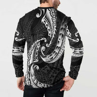 AAPI Heritage Month Button Sweatshirt American Samoa Polynesian Tribal Wave LT05 - Polynesian Pride