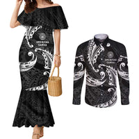 AAPI Heritage Month Couples Matching Mermaid Dress and Long Sleeve Button Shirt American Samoa Polynesian Tribal Wave LT05 Black - Polynesian Pride