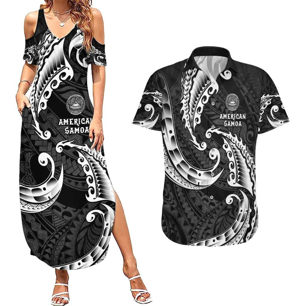 AAPI Heritage Month Couples Matching Summer Maxi Dress and Hawaiian Shirt American Samoa Polynesian Tribal Wave LT05 Black - Polynesian Pride