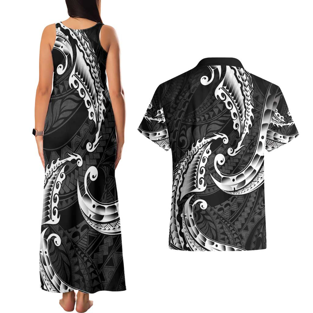 AAPI Heritage Month Couples Matching Tank Maxi Dress and Hawaiian Shirt American Samoa Polynesian Tribal Wave