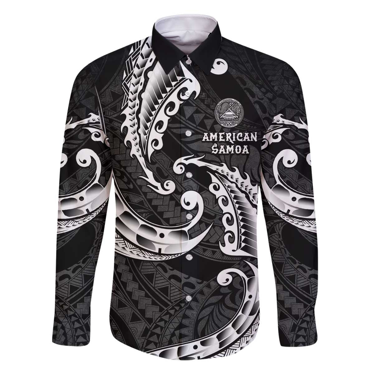 AAPI Heritage Month Family Matching Off The Shoulder Long Sleeve Dress and Hawaiian Shirt American Samoa Polynesian Tribal Wave