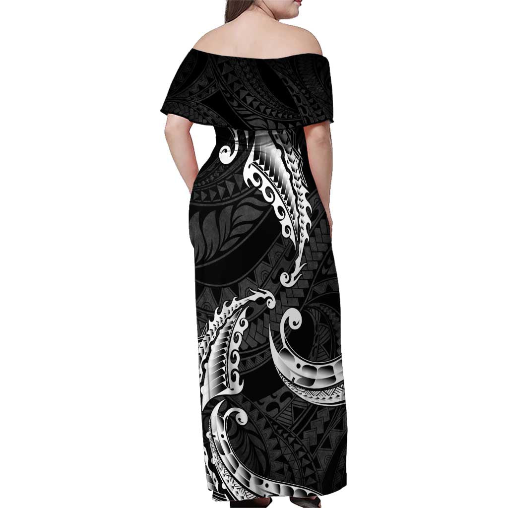 AAPI Heritage Month Family Matching Off Shoulder Maxi Dress and Hawaiian Shirt American Samoa Polynesian Tribal Wave