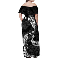 AAPI Heritage Month Family Matching Off Shoulder Maxi Dress and Hawaiian Shirt American Samoa Polynesian Tribal Wave