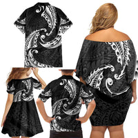 AAPI Heritage Month Family Matching Off Shoulder Short Dress and Hawaiian Shirt American Samoa Polynesian Tribal Wave