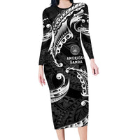 AAPI Heritage Month Long Sleeve Bodycon Dress American Samoa Polynesian Tribal Wave