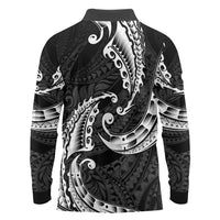 AAPI Heritage Month Long Sleeve Polo Shirt American Samoa Polynesian Tribal Wave
