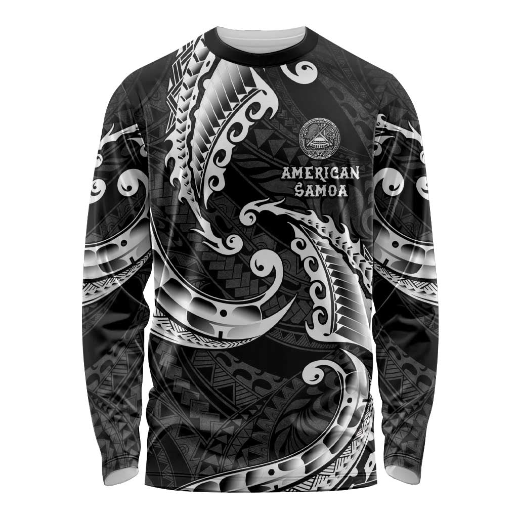 AAPI Heritage Month Long Sleeve Shirt American Samoa Polynesian Tribal Wave LT05 Unisex Black - Polynesian Pride