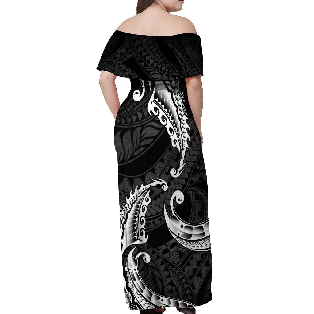 AAPI Heritage Month Off Shoulder Maxi Dress American Samoa Polynesian Tribal Wave