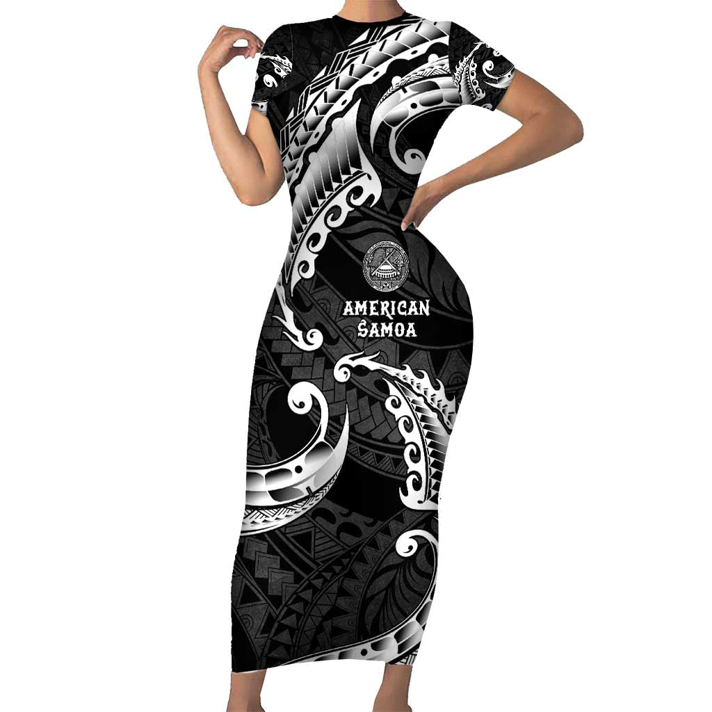 AAPI Heritage Month Short Sleeve Bodycon Dress American Samoa Polynesian Tribal Wave