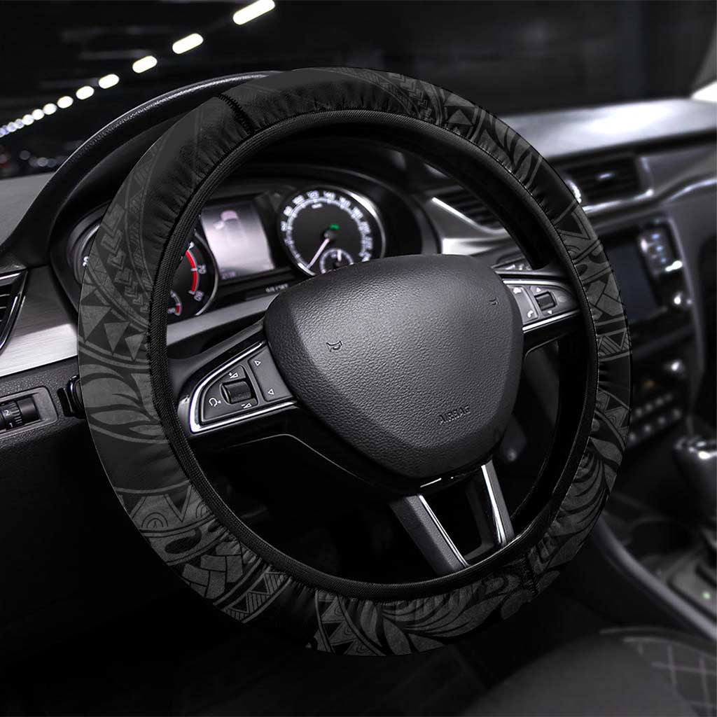 AAPI Heritage Month Steering Wheel Cover American Samoa Polynesian Tribal Wave LT05 Universal Fit Black - Polynesian Pride