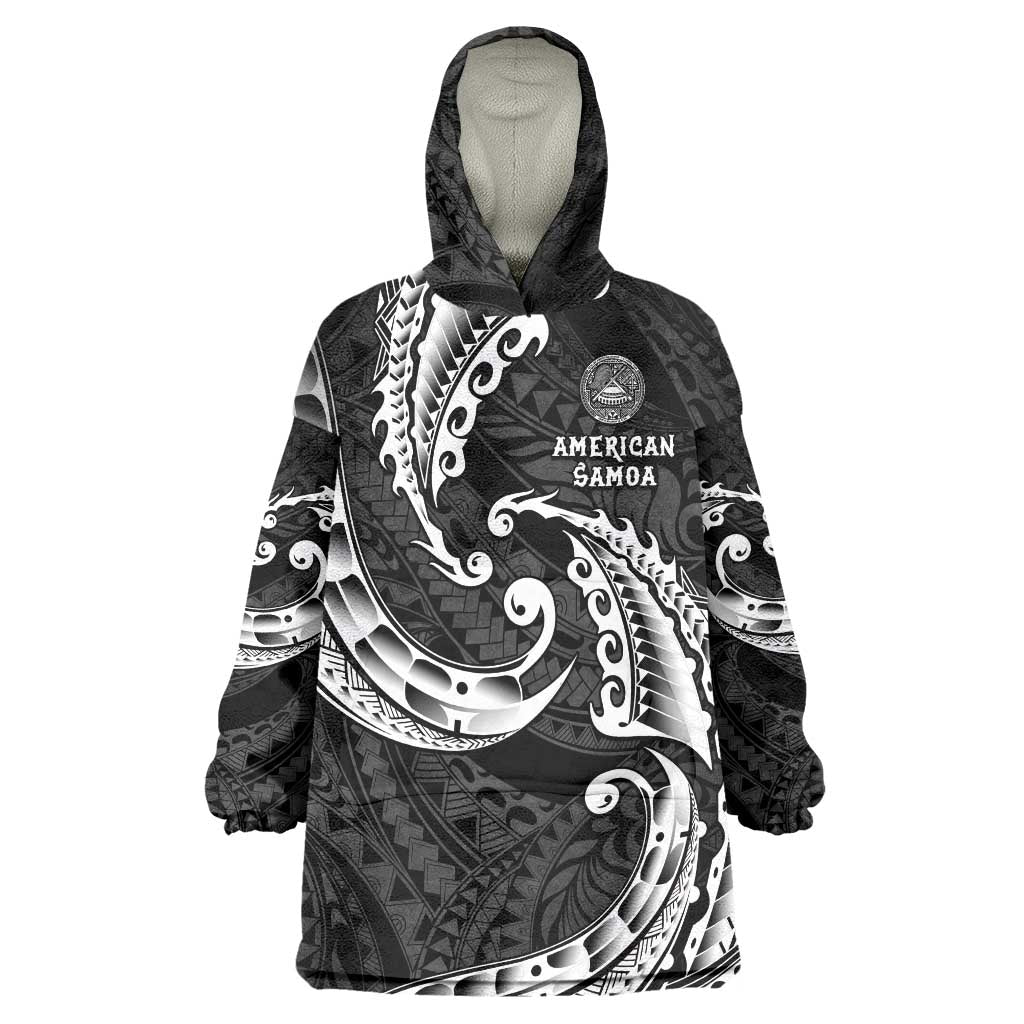 AAPI Heritage Month Wearable Blanket Hoodie American Samoa Polynesian Tribal Wave LT05 One Size Black - Polynesian Pride