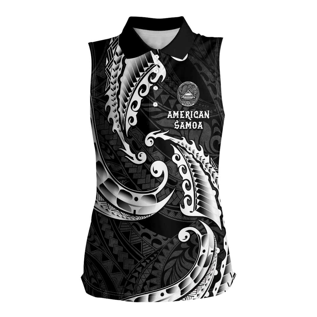 AAPI Heritage Month Women Sleeveless Polo Shirt American Samoa Polynesian Tribal Wave LT05 Female Black - Polynesian Pride
