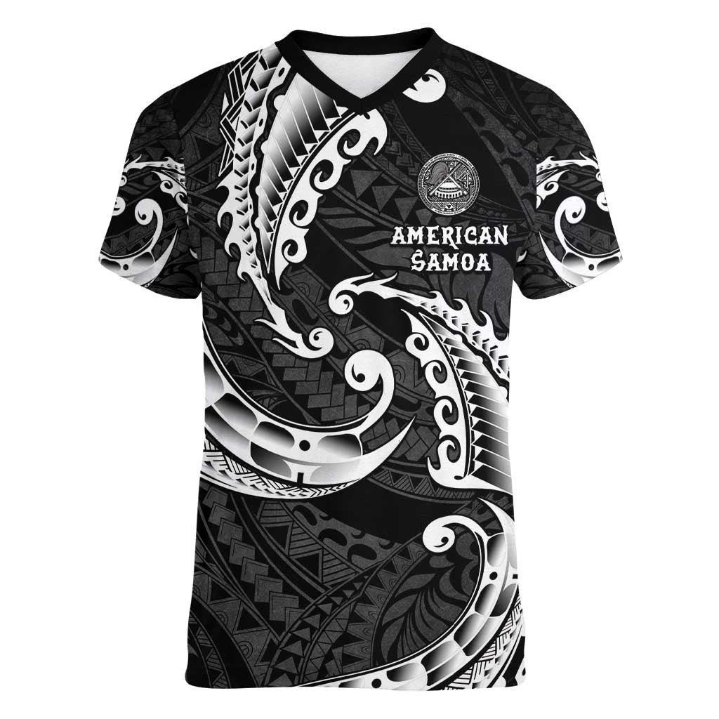 AAPI Heritage Month Women V-Neck T-Shirt American Samoa Polynesian Tribal Wave LT05 Female Black - Polynesian Pride