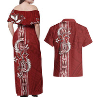 Tonga Language Week Couples Matching Off Shoulder Maxi Dress and Hawaiian Shirt Malo e Lelei Kupesi Ngatu Pattern LT05 - Polynesian Pride