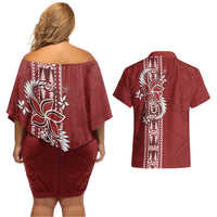 Tonga Language Week Couples Matching Off Shoulder Short Dress and Hawaiian Shirt Malo e Lelei Kupesi Ngatu Pattern LT05 - Polynesian Pride