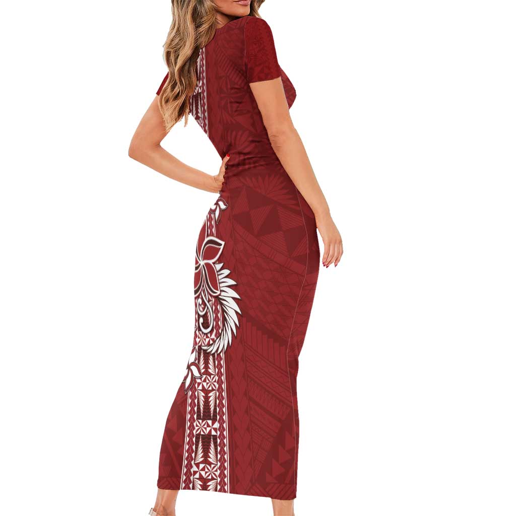 Tonga Language Week Short Sleeve Bodycon Dress Malo e Lelei Kupesi Ngatu Pattern